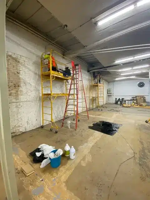 mold-2 Crew working inside a gutted building during remediation