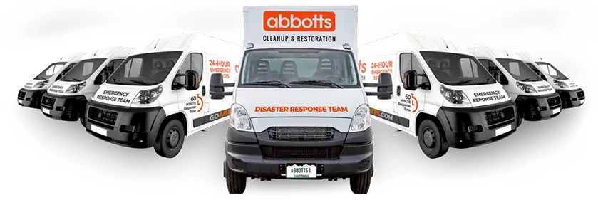 Abbott's Cleanup & Restoration fleet of service vans and trucks